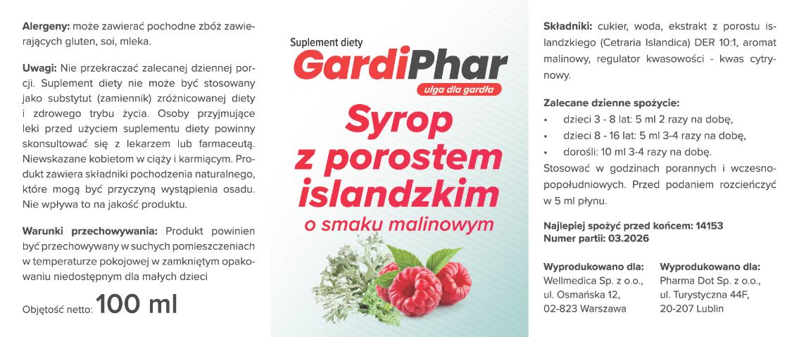 GardiPhar - Syrop z porostem islandzkim  o smaku malinowym